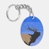 Bugling Elk in Winter - Originele Wilde Kunst Sleutelhanger (Voorkant Links)