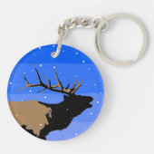 Bugling Elk in Winter - Originele Wilde Kunst Sleutelhanger (Achterkant)