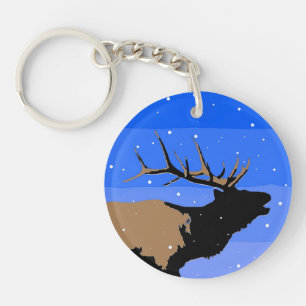 Bugling Elk in Winter - Originele Wilde Kunst Sleutelhanger