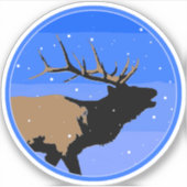 Bugling Elk in Winter - Originele Wilde Kunst Sticker (Voorkant)