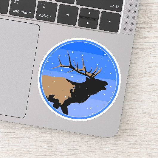 Bugling Elk in Winter - Originele Wilde Kunst Sticker (Detail)