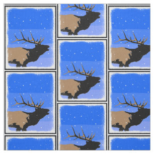 Bugling Elk in Winter - Originele Wilde Kunst Stof