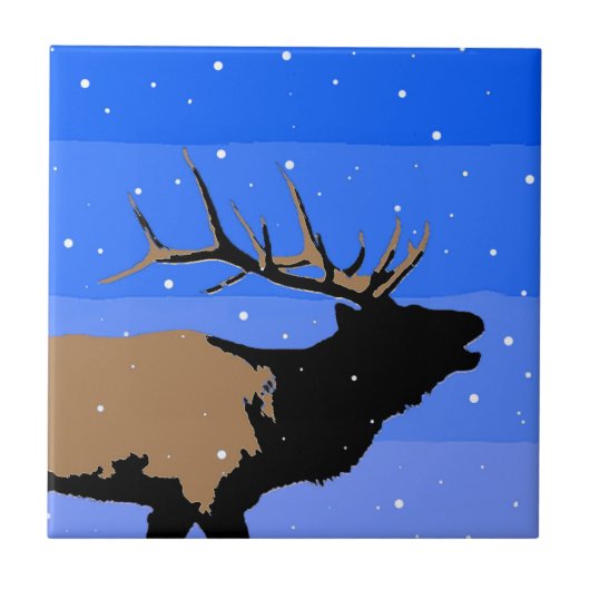 Bugling Elk in Winter - Originele Wilde Kunst Tegeltje (Voorkant)