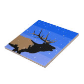 Bugling Elk in Winter - Originele Wilde Kunst Tegeltje (Zijkant)
