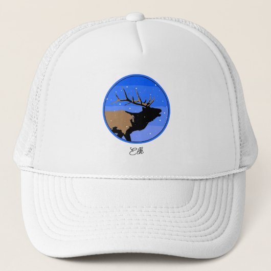 Bugling Elk in Winter - Originele Wilde Kunst Trucker Pet (Voorkant)