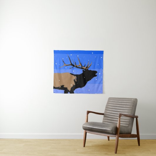 Bugling Elk in Winter - Originele Wilde Kunst Wandkleed (In Situ (horizontaal))