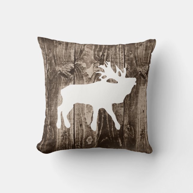 Bugling Elk op Sierkussen van de Rustic Wood Cabin (Voorkant)