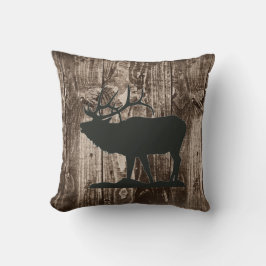 Bugling Elk (zwart) op Rustic Wood Cabin Kussen