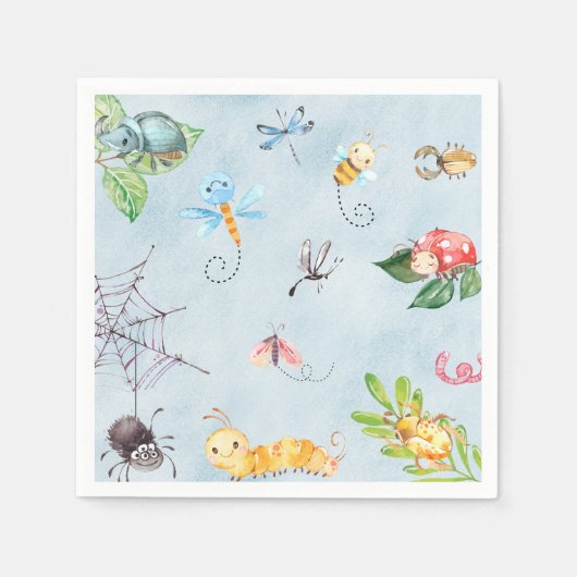 Bugs baby shower / birthday paper napkins insects. servet (Voorkant)