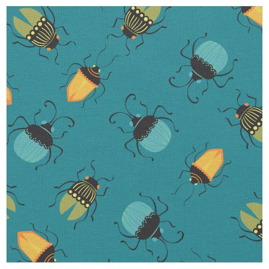 Bugs Beetles Mid Century Mod Cute Stof (Close Up)