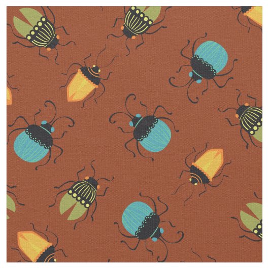 Bugs Beetles Mid Century Mod Cute Stof (Close Up)
