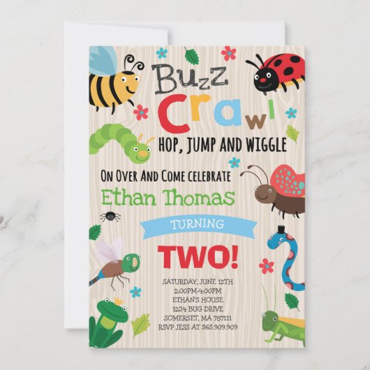 Bugs Birthday Invitation Boy Bugs Birthday Party Kaart (Voorkant)