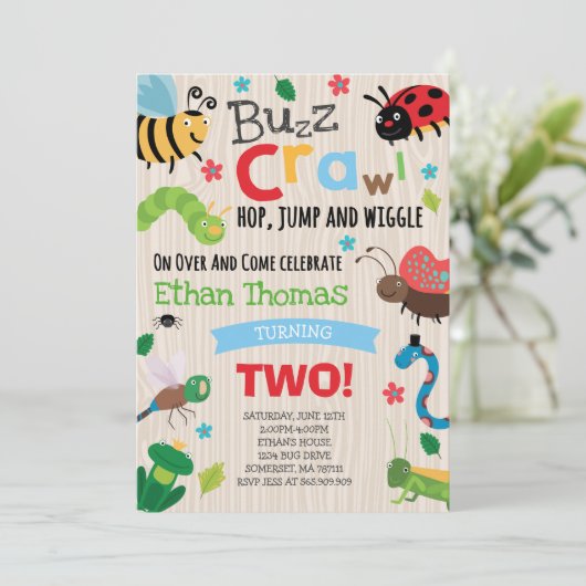 Bugs Birthday Invitation Boy Bugs Birthday Party Kaart (Staand voorkant)