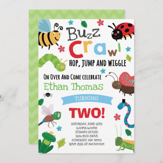 Bugs Birthday Invitation Boy Bugs Birthday Party Kaart (Voorkant / Achterkant)