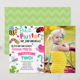Bugs Birthday Invitation Girl Pink Bugs Party Kaart