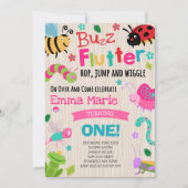 Bugs Birthday Invitation Girl Pink Bugs Party Kaart (Voorkant)