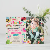 Bugs Birthday Invitation Girl Pink Bugs Party Kaart (Staand voorkant)