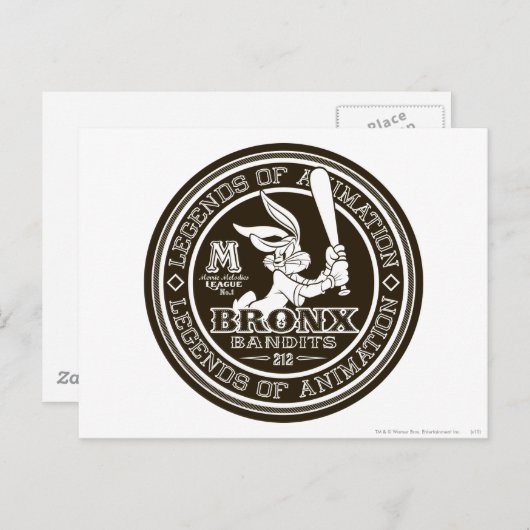 BUGS BUNNY™ Bronx Bomber Ronde Logo B/W Briefkaart (Voorkant / Achterkant)