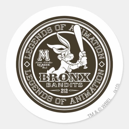 BUGS BUNNY™ Bronx Bomber Ronde Logo B/W Ronde Sticker (Voorkant)