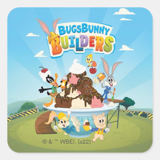 BUGS BUNNY BUILDER™| Looney Builders Ice Cream Vierkante Sticker (Voorkant)