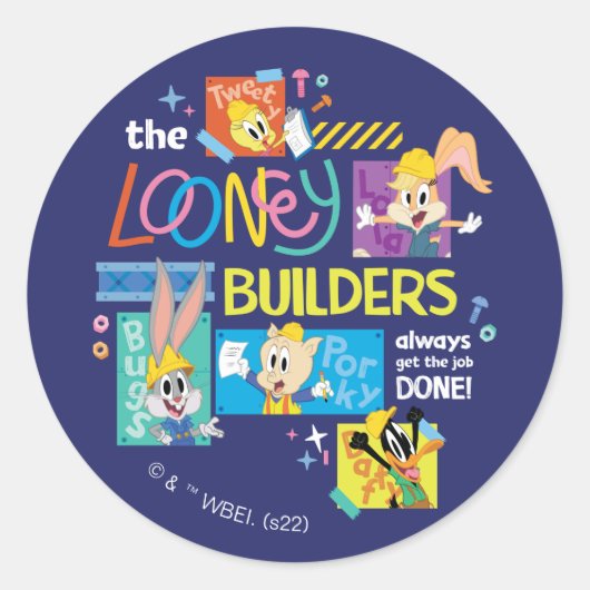 BUGS BUNNY BUILDERS™| Looney Builders Collage Ronde Sticker (Voorkant)