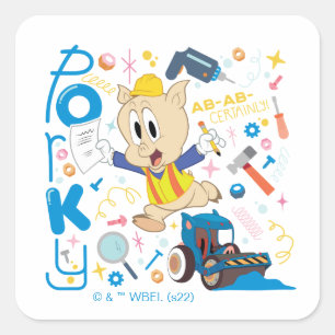 BUGS BUNNY BUILDERS™  Porky Pig Werk Gereedschap Vierkante Sticker