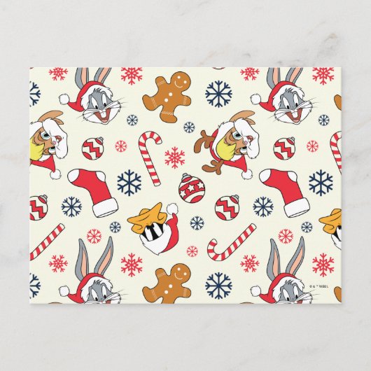 BUGS BUNNY™, DAFFY DUCK™ & Lola Kerstpatroon Briefkaart (Voorkant)