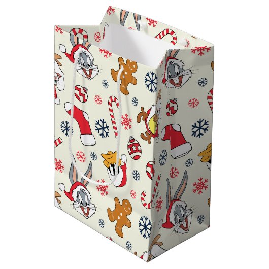 BUGS BUNNY™, DAFFY DUCK™ & Lola Kerstpatroon Medium Cadeauzakje (Voorkant Gekanteld)