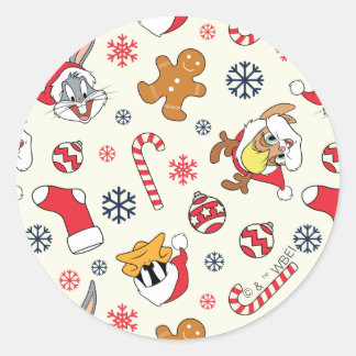 BUGS BUNNY™, DAFFY DUCK™ & Lola Kerstpatroon Ronde Sticker