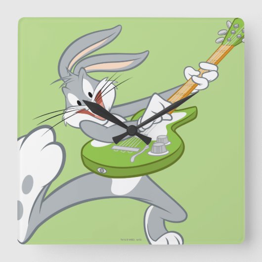 BUGS BUNNY™ draait op gitaar Vierkante Klok (Voorkant)