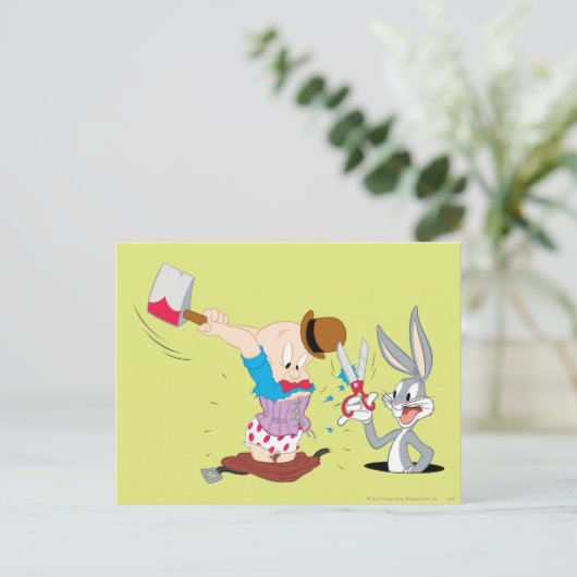 BUGS BUNNY™ en ELMER FUDD™ Briefkaart (Staand voorkant)