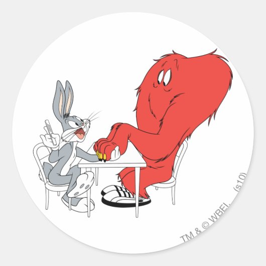 BUGS BUNNY™ en Gossamer Ronde Sticker (Voorkant)