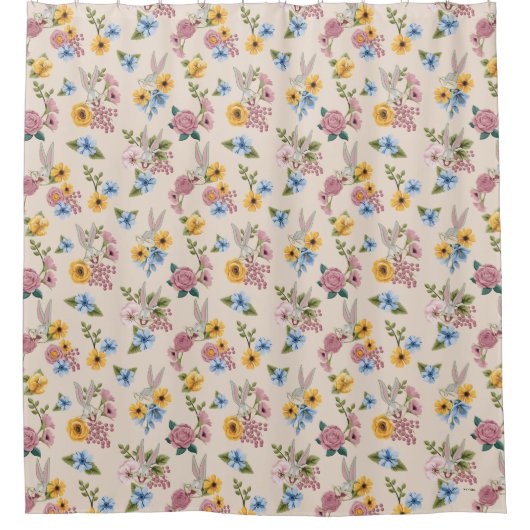 BUGS BUNNY™ Floral Embroidery Pattern Douchegordijn (Voorkant)
