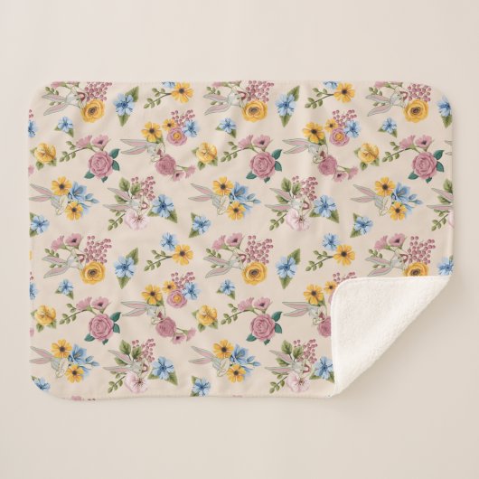 BUGS BUNNY™ Floral Embroidery Pattern Sherpa Deken (Voorkant (horizontaal))