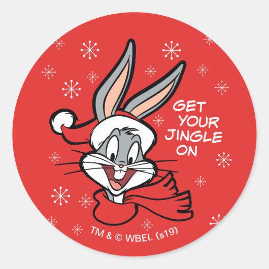 BUGS BUNNY™ Kerstsfeer Ronde Sticker (Voorkant)