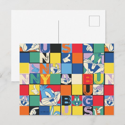 BUGS BUNNY™ Kleurrijke Naam en Gezichtschecker Briefkaart (Voorkant / Achterkant)