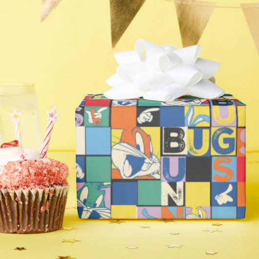 BUGS BUNNY™ Kleurrijke Naam en Gezichtschecker Cadeaupapier (Verjaardagsfeest)