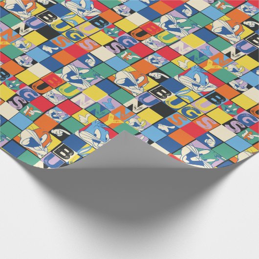 BUGS BUNNY™ Kleurrijke Naam en Gezichtschecker Cadeaupapier (Hoek)