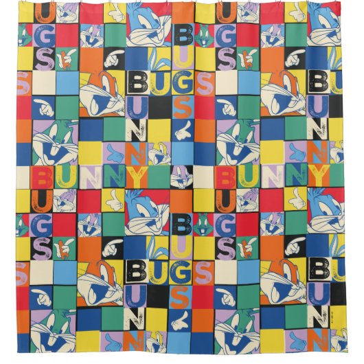 BUGS BUNNY™ Kleurrijke Naam en Gezichtschecker Douchegordijn (Voorkant)