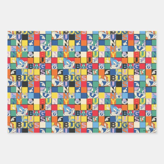 BUGS BUNNY™ Kleurrijke Naam en Gezichtschecker Inpakpapier Vel (Voorkant 3)