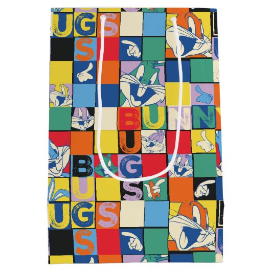 BUGS BUNNY™ Kleurrijke Naam en Gezichtschecker Medium Cadeauzakje (Achterkant)