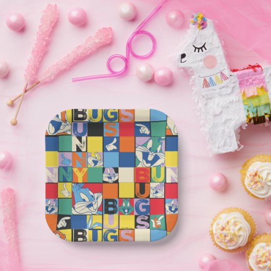 BUGS BUNNY™ Kleurrijke Naam en Gezichtschecker Papieren Bordje (Feest)
