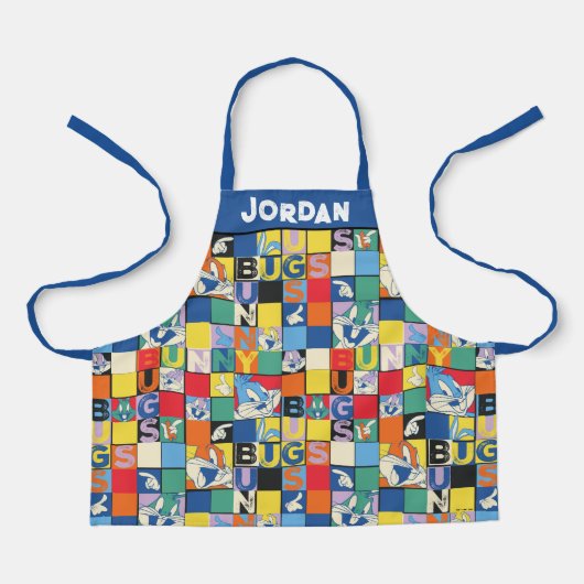 BUGS BUNNY™ Kleurrijke Naam en Gezichtschecker Schort (Voorkant)