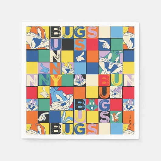 BUGS BUNNY™ Kleurrijke Naam en Gezichtschecker Servet (Voorkant)
