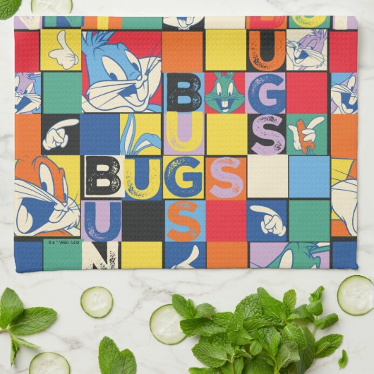 BUGS BUNNY™ Kleurrijke Naam en Gezichtschecker Theedoek (Gevouwen)