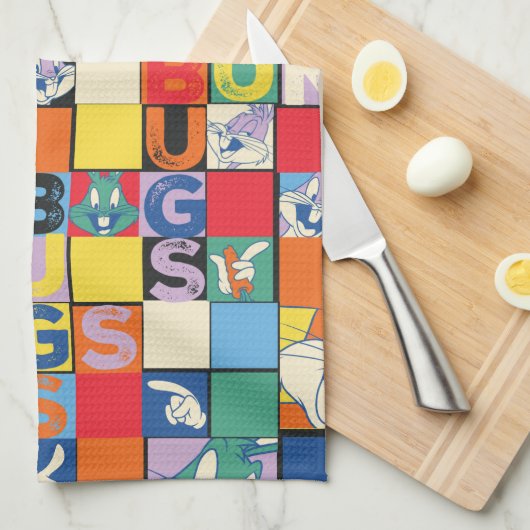 BUGS BUNNY™ Kleurrijke Naam en Gezichtschecker Theedoek (Quarter Fold)