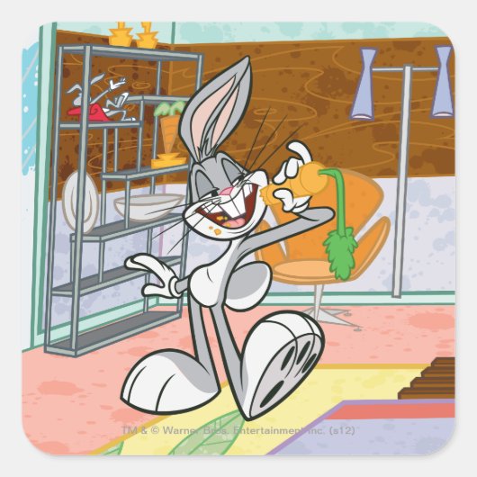 BUGS BUNNY™ met wortel Vierkante Sticker (Voorkant)