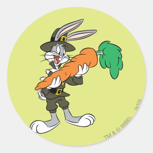 BUGS BUNNY™ Pilgrim Thanksgiving Ronde Sticker (Voorkant)