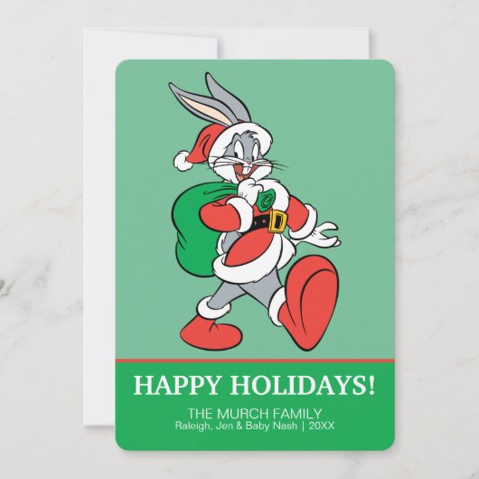 BUGS BUNNY™ Santa die gelukkig loopt Feestdagenkaart (Voorkant)