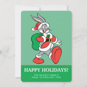 BUGS BUNNY™ Santa die gelukkig loopt Feestdagenkaart